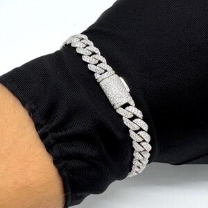 925 Silver, 4.8CTW Moissanite Arc Miami Cuban Bracelet